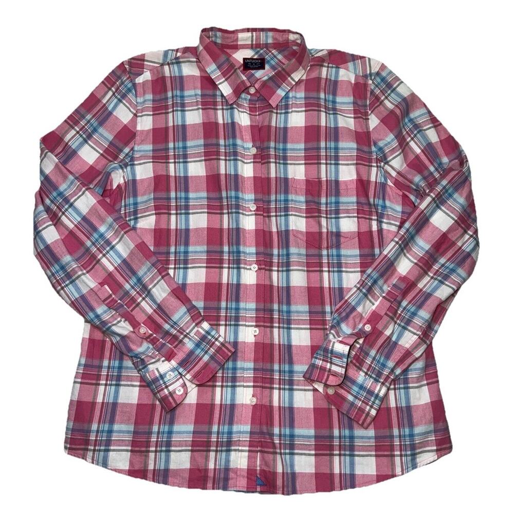 UNTUCKit Pink White Blue Plaid Button-Down Shirt